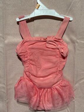 Koala Kids Girls Pink Tutu One-Piece Swimsuit Bow Ruched Mesh 12M NWT